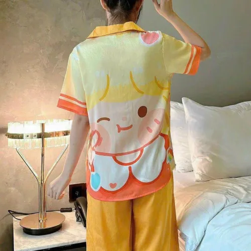 Đồ bộ quần lửng pijama tay ngắn cổ bẻ hoạ tiết