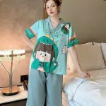 Đồ bộ quần lửng pijama tay ngắn cổ bẻ hoạ tiết