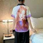 Đồ bộ quần lửng pijama tay ngắn cổ bẻ hoạ tiết