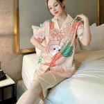 Đồ bộ quần lửng pijama tay ngắn cổ bẻ hoạ tiết