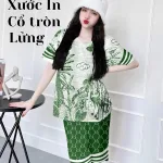 Đồ bộ quần lửng vải xước in hình cổ tròn