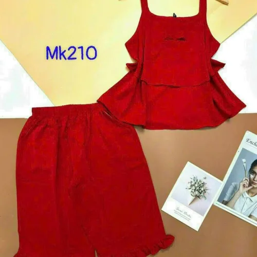 Đồ bộ quần lửng viền bèo áo dây 2 tầng màu trơn