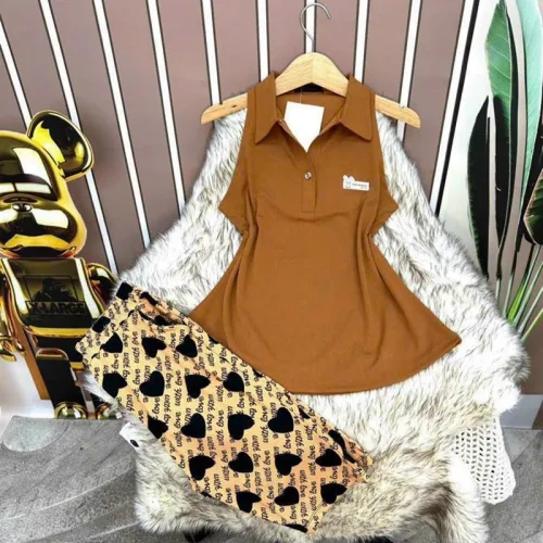 Đồ bộ quần ngố áo sát nách màu trơn cổ bẻ
