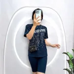 Đồ bộ quần ngố áo tay ngắn cổ tròn in chữ
