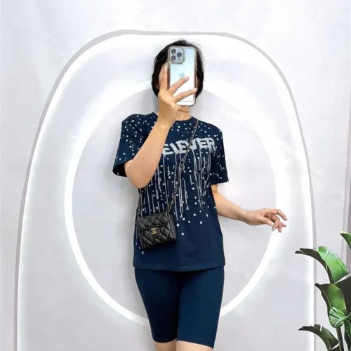 Đồ bộ quần ngố áo tay ngắn cổ tròn in chữ
