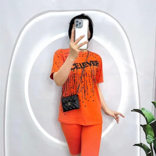 Đồ bộ quần ngố áo tay ngắn cổ tròn in chữ