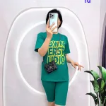 Đồ bộ quần ngố áo tay ngắn cổ tròn in chữ
