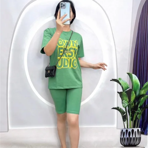 Đồ bộ quần ngố áo tay ngắn cổ tròn in chữ