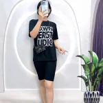Đồ bộ quần ngố áo tay ngắn cổ tròn in chữ