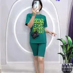 Đồ bộ quần ngố áo tay ngắn cổ tròn in chữ