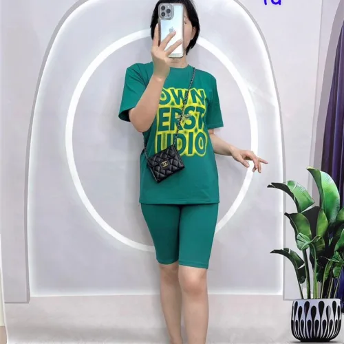 Đồ bộ quần ngố áo tay ngắn cổ tròn in chữ