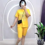 Đồ bộ quần ngố áo tay ngắn cổ tròn in chữ