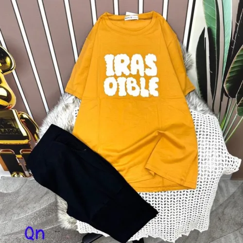 Đồ bộ quần ngố áo tay ngắn cổ tròn in chữ