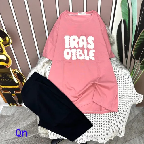 Đồ bộ quần ngố áo tay ngắn cổ tròn in chữ