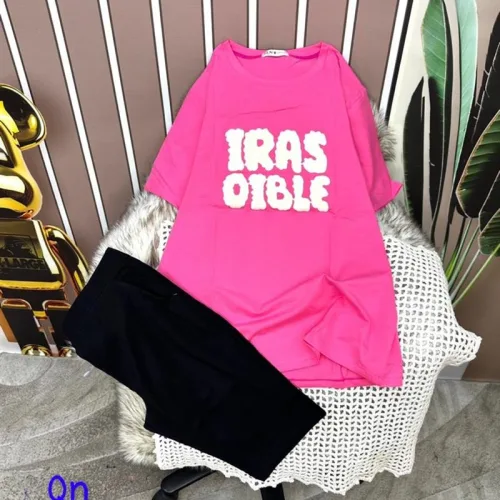 Đồ bộ quần ngố áo tay ngắn cổ tròn in chữ