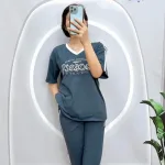 Đồ bộ quần ngố áo tay ngắn in chữ form rộng