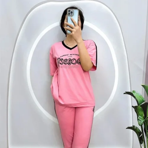 Đồ bộ quần ngố áo tay ngắn in chữ form rộng