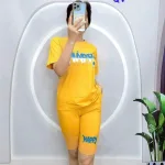 Đồ bộ quần ngố áo tay ngắn in chữ happy