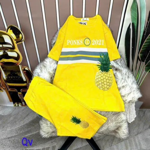 Đồ bộ quần ngố áo tay ngắn in hình dứa