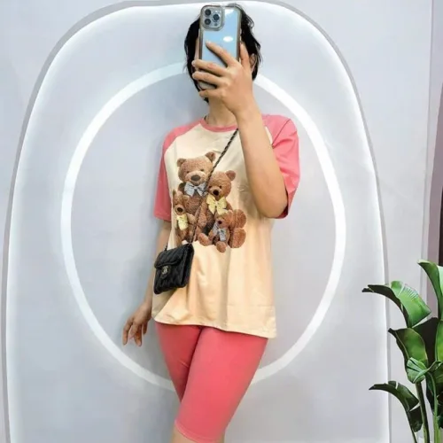 Đồ bộ quần ngố áo tay ngắn in hình gấu