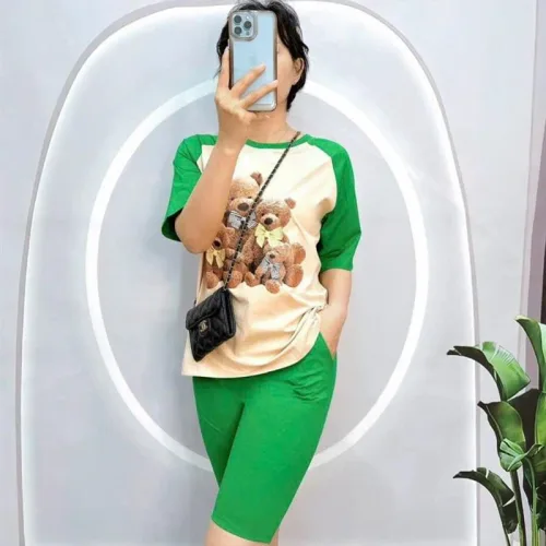 Đồ bộ quần ngố áo tay ngắn in hình gấu