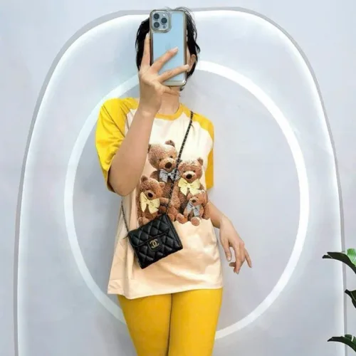 Đồ bộ quần ngố áo tay ngắn in hình gấu