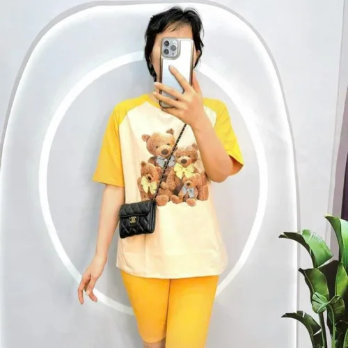 Đồ bộ quần ngố áo tay ngắn in hình gấu