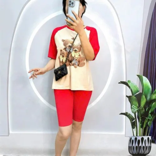Đồ bộ quần ngố áo tay ngắn in hình gấu