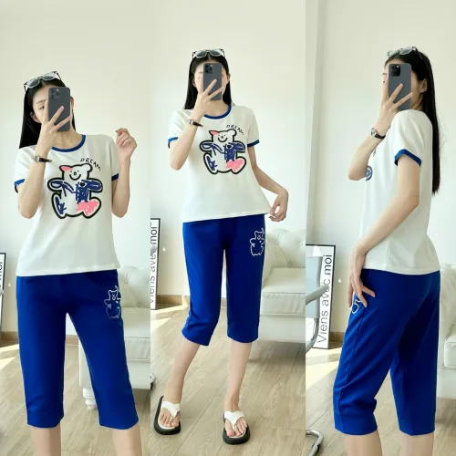 Đồ bộ quần ngố áo tay ngắn in hình gấu màu