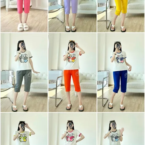 Đồ bộ quần ngố áo tay ngắn in hình gấu màu