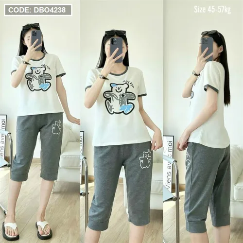 Đồ bộ quần ngố áo tay ngắn in hình gấu màu