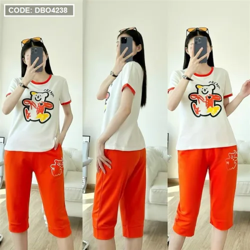 Đồ bộ quần ngố áo tay ngắn in hình gấu màu