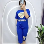 Đồ bộ quần ngố áo tay ngắn in hình trái tim trắng chữ