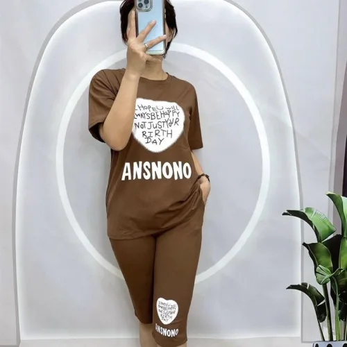 Đồ bộ quần ngố áo tay ngắn in hình trái tim trắng chữ