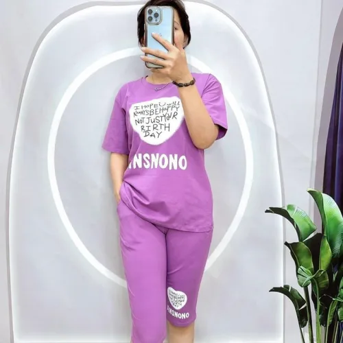 Đồ bộ quần ngố áo tay ngắn in hình trái tim trắng chữ