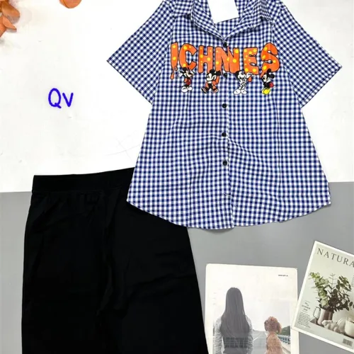 Đồ bộ quần ngố đen áo sơ mi tay ngắn cổ bẻ caro