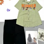 Đồ bộ quần ngố đen áo sơ mi tay ngắn cổ bẻ caro