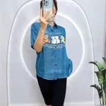 Đồ bộ quần ngố đen áo sơ mi tay ngắn cổ bẻ in hình