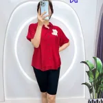Đồ bộ quần ngố đen áo sơ mi tay ngắn in hình