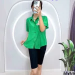 Đồ bộ quần ngố đen áo sơ mi tay ngắn in hình