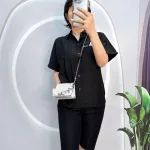 Đồ bộ quần ngố đen áo sơ mi tay ngắn in hình