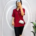 Đồ bộ quần ngố đen áo sơ mi tay ngắn in hình