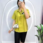 Đồ bộ quần ngố đen áo sơ mi tay ngắn in hình