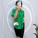Đồ bộ quần ngố đen áo sơ mi tay ngắn in hình