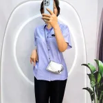 Đồ bộ quần ngố đen áo sơ mi tay ngắn in hình