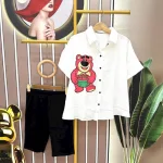 Đồ bộ quần ngố đen áo sơ mi tay ngắn in hình gấu