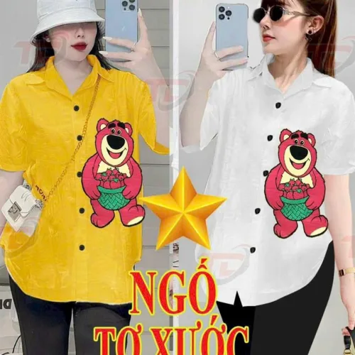 Đồ bộ quần ngố đen áo sơ mi tay ngắn in hình gấu