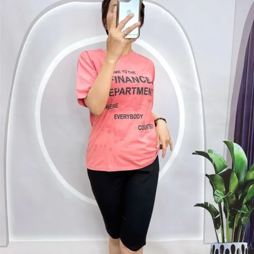 Đồ bộ quần ngố đen áo tay ngắn in nhiều chữ