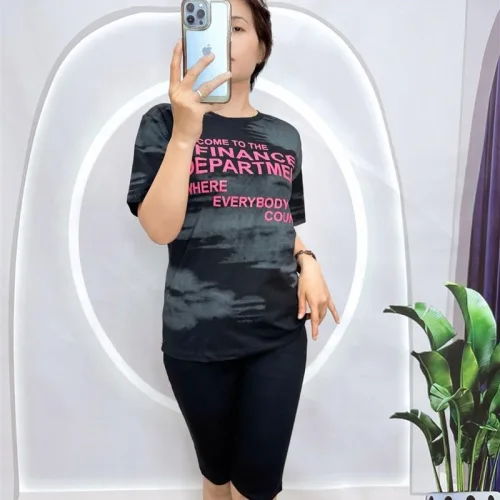 Đồ bộ quần ngố đen áo tay ngắn in nhiều chữ