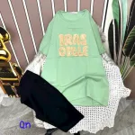 Đồ bộ quần ngố đen áo tay ngắn cổ tròn in chữ